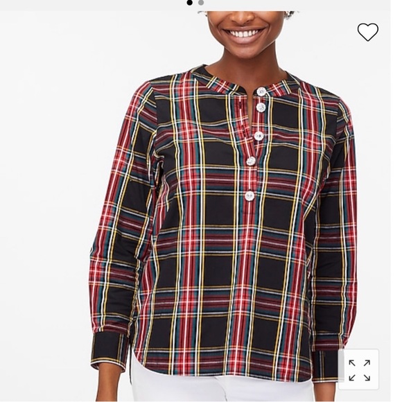 Tartan cotton poplin top with jewel buttons - Picture 5 of 5